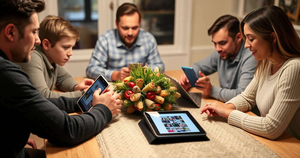 Perhe keskustelemassa digilaitteiden käytöstä