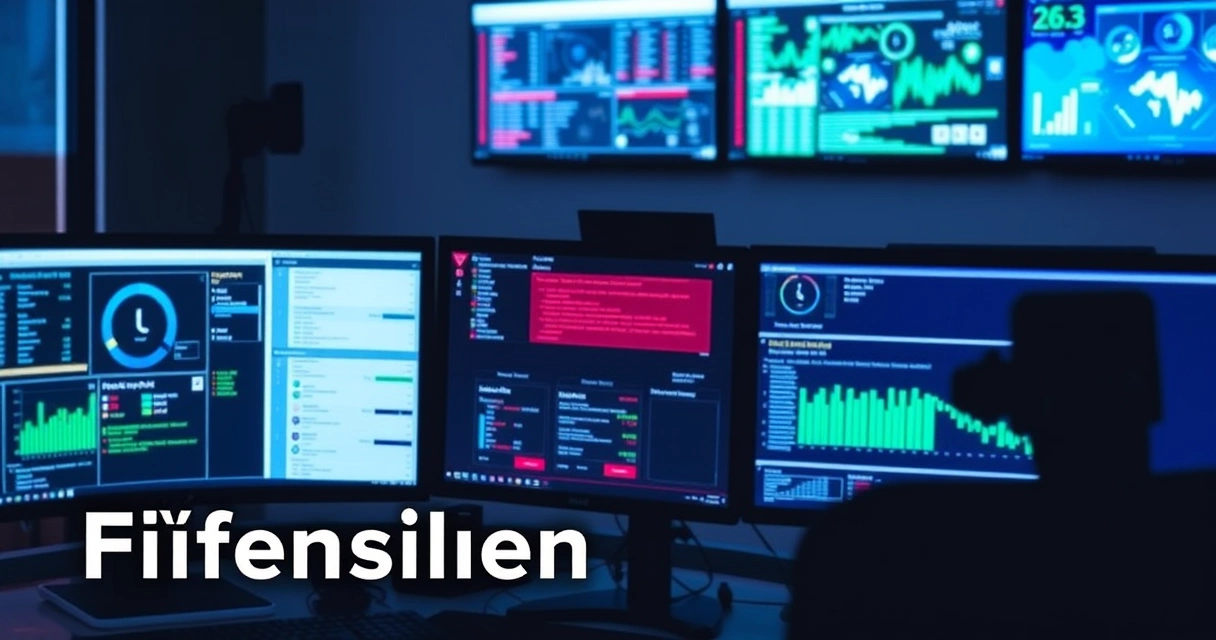 Kyberturvallisuuden valvomokeskus monitoreineen