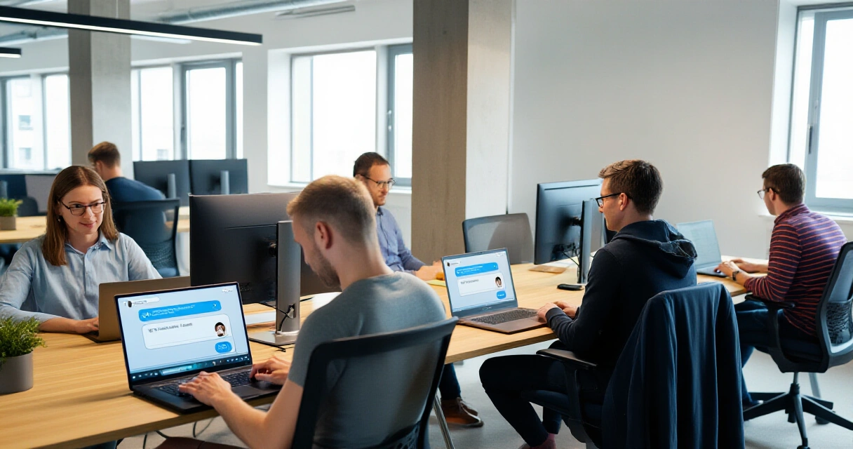Toimistotyöntekijät käyttävät ChatGPT Enterprise -alustaa kannettavilla tietokoneillaan