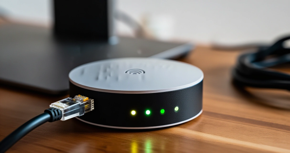 IoT-protokollat älykodin keskuslaite valojen kanssa pöydällä