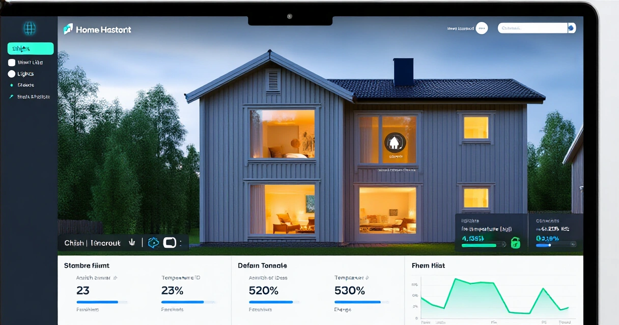 Home Assistant -ohjauspaneeli kannettavalla tietokoneella älykodin hallinnassa