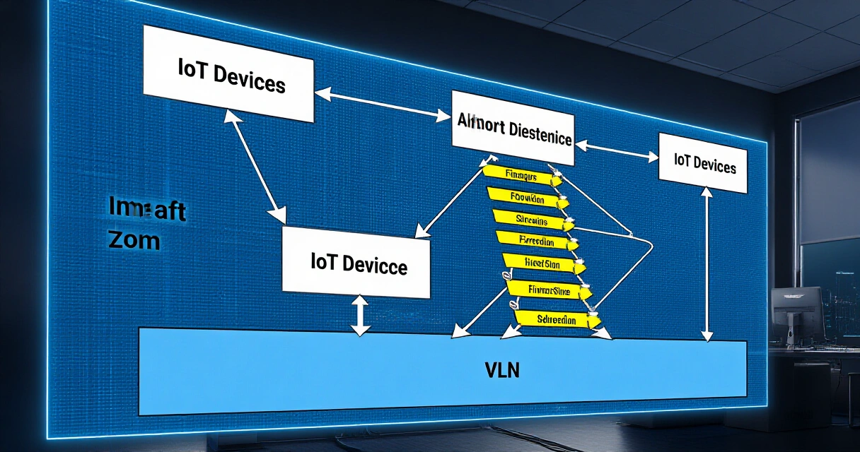 Yritysverkon segmentointikaavio IoT-laitteille VLAN-vyöhykkeillä