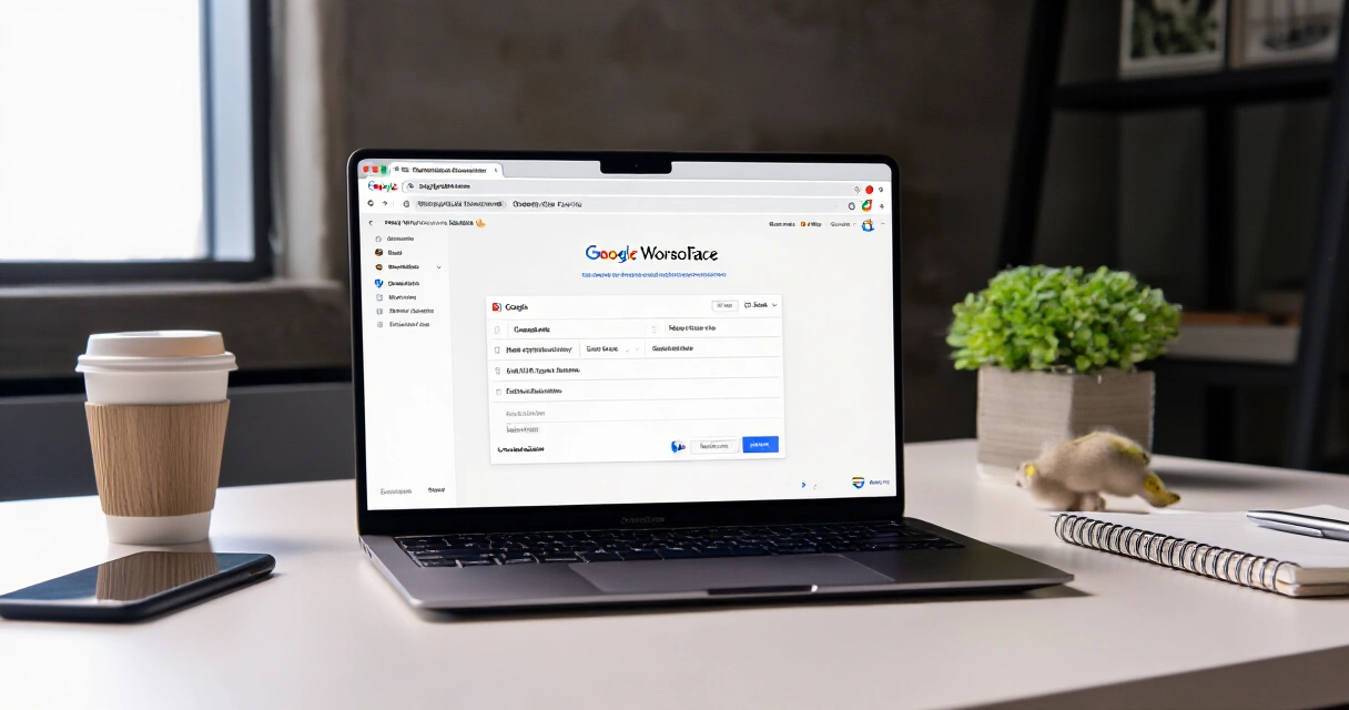 Google Workspace -käyttöliittymä kannettavalla tietokoneella toimistossa