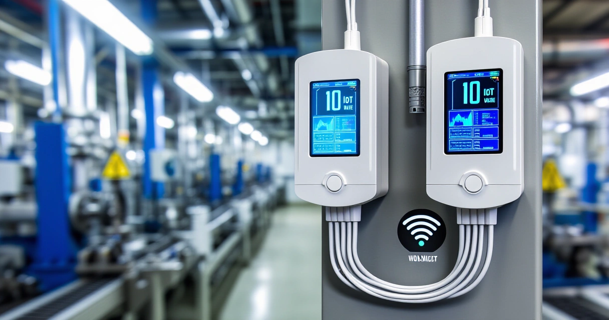 Teolliset IoT-anturit valmistamisteollisuudessa näyttäen reaaliaikaista dataa