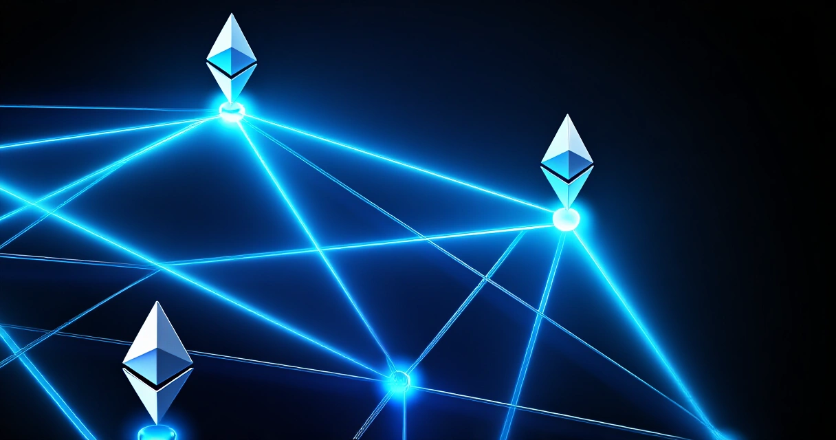 Ethereum-verkon solmut yhteydessä toisiinsa, visualisoi hajautettua lohkoketjua