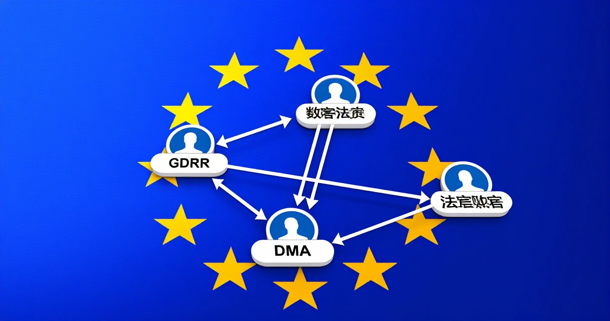 EU:n digitaalisen sääntelyn viitekehys GDPR DMA DSA kuvitettuna