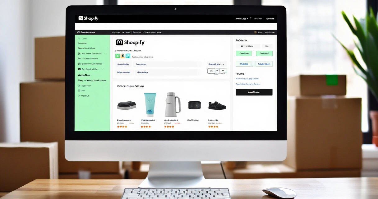 Shopify-verkkokaupan perustaminen tietokoneella toimistossa