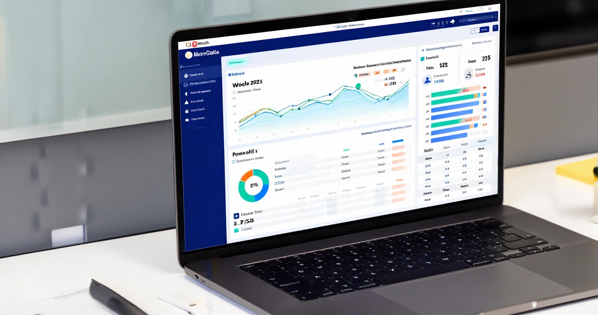 Meta Business Suite hallintapaneeli kannettavan tietokoneen näytöllä toimistossa