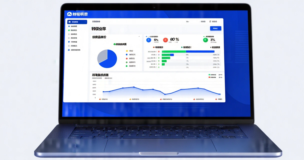 Markkinoinnin analytiikka-dashboard kannettavalla tietokoneella ROI- ja konversiotilastoja