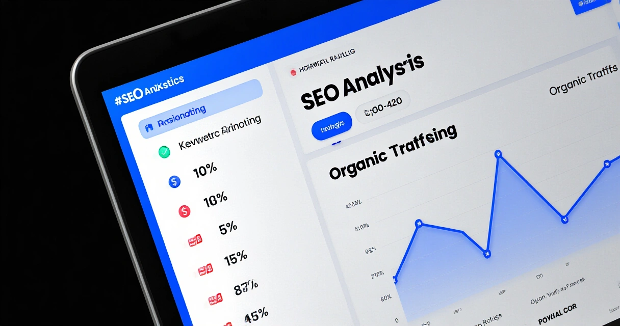 Semrush SEO-työkalun analytiikkanäkymä kannettavan tietokoneen ruudulla