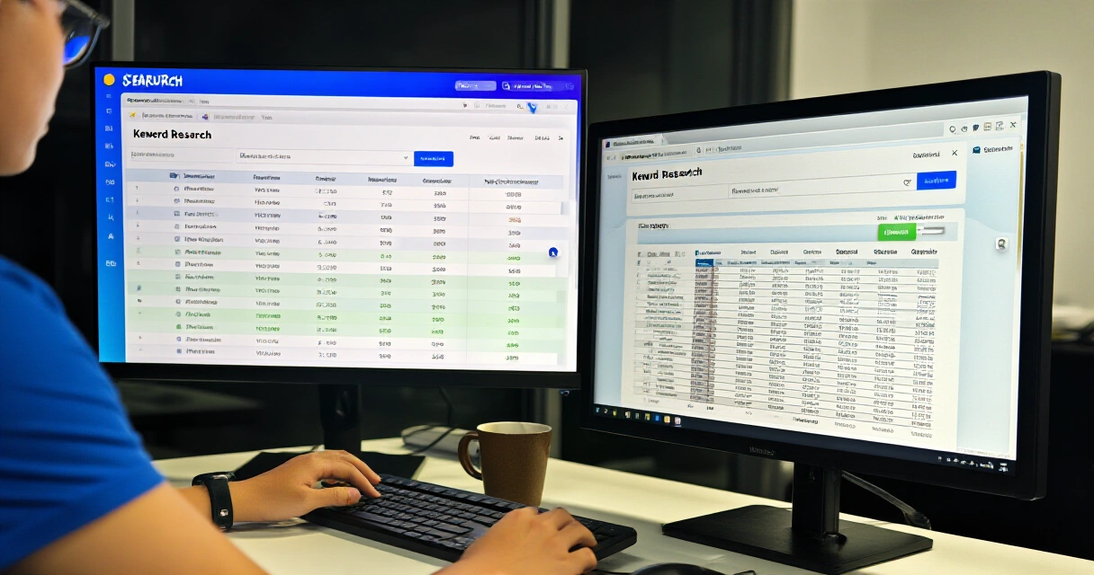 Markkinoija tutkii SEO-dataa ja avainsanasijoituksia useilla näytöillä