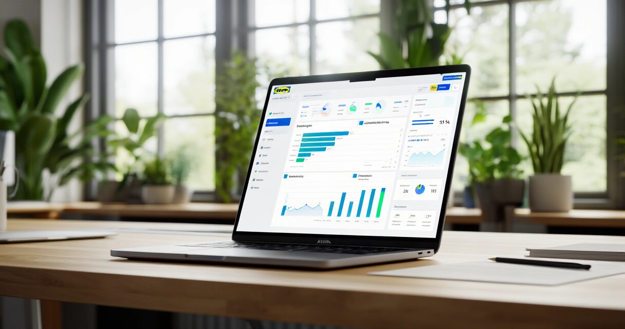 Nordic toimisto SEO-analytiikka tietokone ja dashboard luonnonvalossa