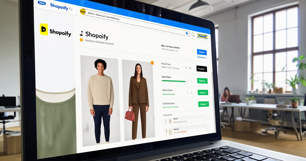 Shopify-hallintapaneeli kannettavalla tietokoneella toimistossa