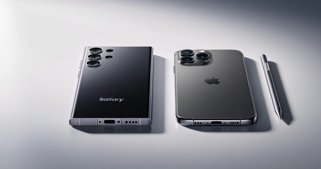 Samsung Galaxy S25 Ultra ja iPhone 17 Pro Max vierekkäin vertailussa